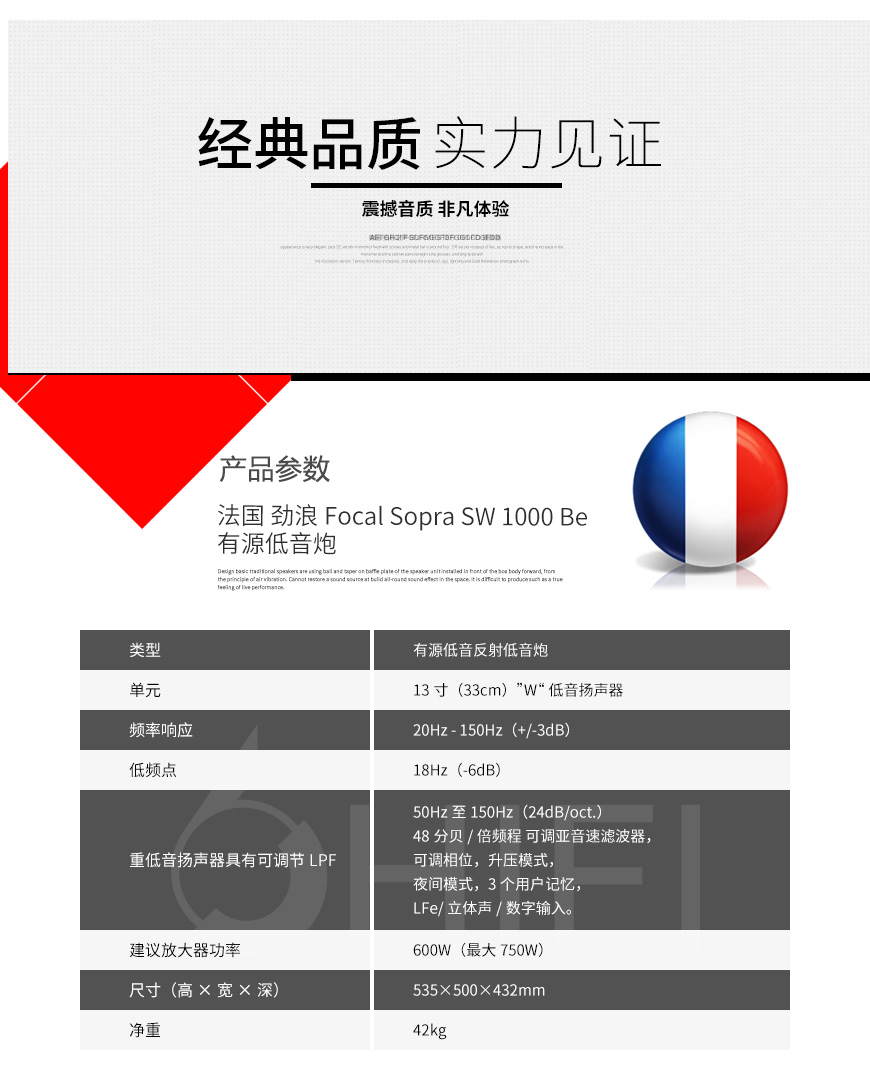 法國 勁浪 Focal Sopra SW 1000 Be 有源低音炮,勁浪 Sopra SW 1000 Be 有源低音炮,法國 勁浪 有源低音炮