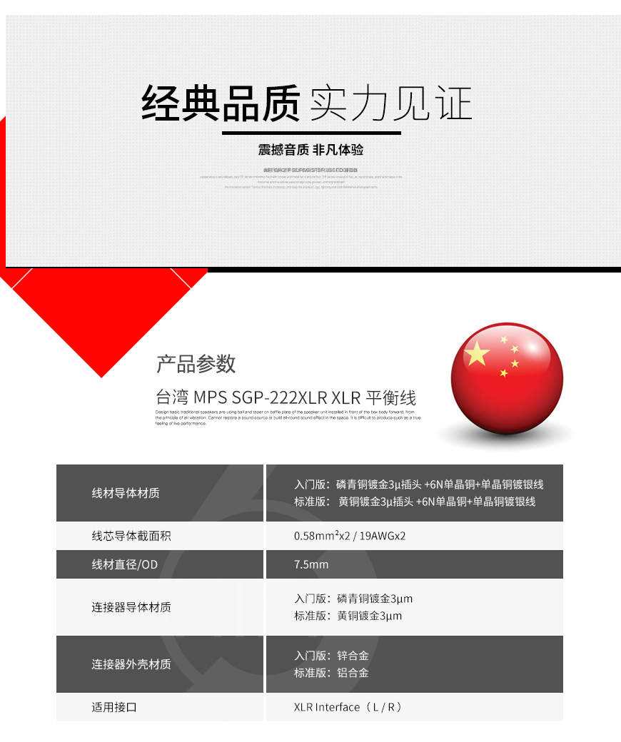 臺灣,MPS,SGP-222XLR,磷青銅鍍金,黃銅鍍金,3μ插頭,6N單晶銅,鍍銀線,XLR平衡線